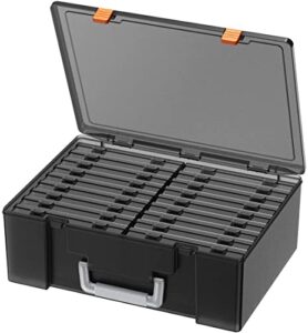 photo storage box 4″ x 6″, mathtoxyz 18 inner photo cases and large photo organizer acid-free picture storage boxes, craft storage box for photo stickers stamps seeds (orange)