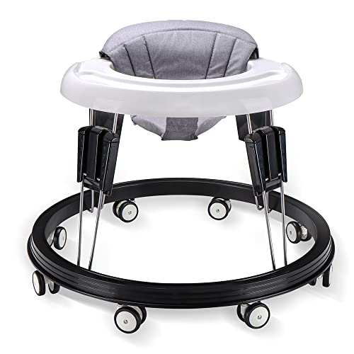 Baby Walker Adjustable Height, ABIOSER Multi-Function Anti-Rollover Folding Walker 9 Heights Adjustable 6-18 Months Male and Female Baby Walker (Gray)