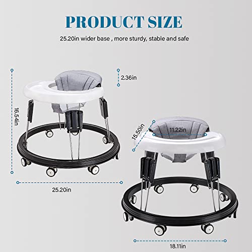 Baby Walker Adjustable Height, ABIOSER Multi-Function Anti-Rollover Folding Walker 9 Heights Adjustable 6-18 Months Male and Female Baby Walker (Gray)