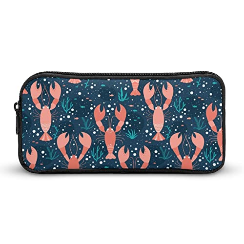 Sea Life Pattern with Lobsters Pencil Case Makeup Bag Big Capacity Pouch Organizer for Office College