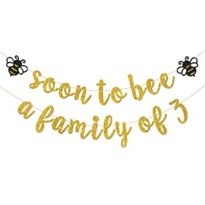 innoru soon to bee a family of three banner, bumble bee theme baby shower party decorations, mommy to bee daddy to bee party, bee pregnant annountanct party decorations, gold glitter