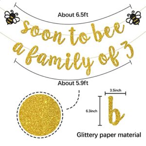 INNORU Soon to Bee a Family of Three Banner, Bumble Bee Theme Baby Shower Party Decorations, Mommy to Bee Daddy to Bee Party, Bee Pregnant Annountanct Party Decorations, Gold Glitter