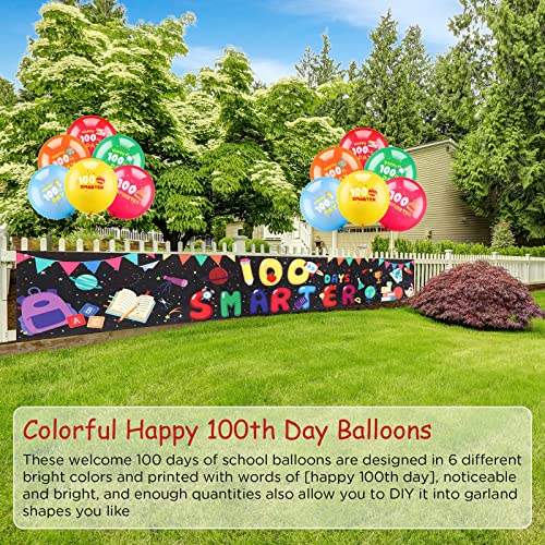 100th Day of School Banner Decoration Outdoor 100 Days Smarter Banner 100 Days School Theme Balloons Yard Backdrop Sign for Kindergarten Preschool Primary School 100th Day Party Favor Supplies