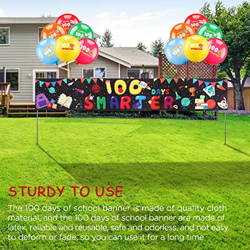 100th Day of School Banner Decoration Outdoor 100 Days Smarter Banner 100 Days School Theme Balloons Yard Backdrop Sign for Kindergarten Preschool Primary School 100th Day Party Favor Supplies