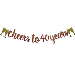 cheers to 40 years banner,pre-strung, rose gold paper glitter party decorations for 40th wedding anniversary 40 years old 40th birthday party supplies letters rose gold zhaofeihn