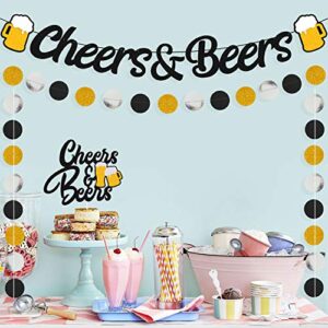 Cheers & Beers Banner with Cake Topper Circle Dots Garland for Men Women Him Her Happy Birthday Wedding Anniversary Graduation Bachelorette Engagement Retirement Hawaii Bridal Shower Party Supplies
