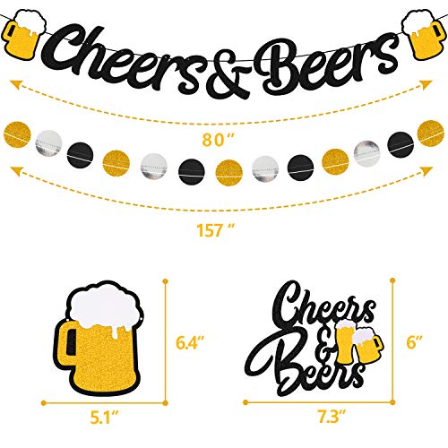 Cheers & Beers Banner with Cake Topper Circle Dots Garland for Men Women Him Her Happy Birthday Wedding Anniversary Graduation Bachelorette Engagement Retirement Hawaii Bridal Shower Party Supplies