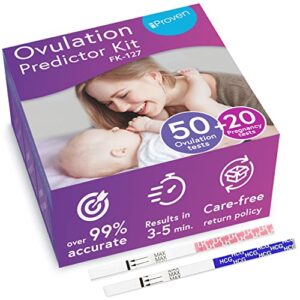 iproven 50 ovulation test strips and 20 pregnancy test strips, fertility kit (50lh + 20 hcg), fsa eligible, fast and easy fertility test for women