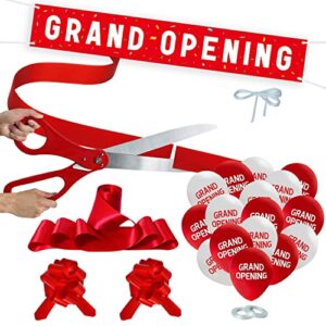 grand opening red ribbon cutting ceremony kit – 25″ giant scissors with red satin ribbon, banner, balloons,bows and more supplies grand opening decorations for business