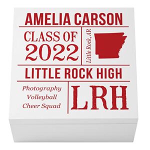 let’s make memories personalized keepsake box – all about the graduate – graduation mementos – class of 2022 – 6” hx12” sq. – red