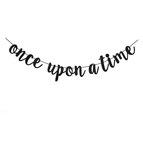 Once Upon A Time Banner, Black Sign Garlands for Bridal Shower, Wedding Engagement, Engaged, Birthday, Bachelorette Party Decors Supplies