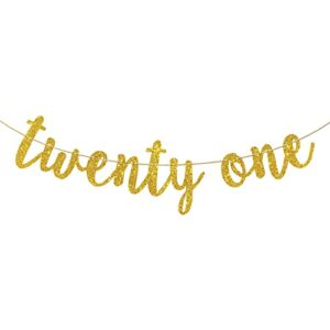 twenty one banner, cheers to 21 years birthday decorations, finally 21, happy 21st birthday anniversary party supply gold glitter
