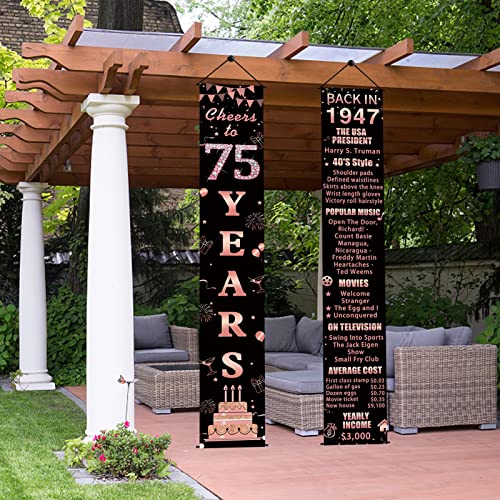 Pimvimcim 75th Birthday Decorations Back in 1947 Cheers to 75 Years Door Banner for Women, Rose Gold Happy 75 Birthday Party Porch