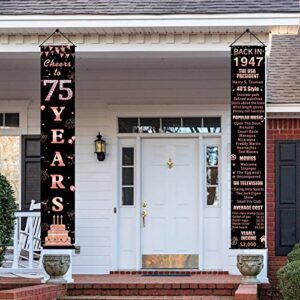 Pimvimcim 75th Birthday Decorations Back in 1947 Cheers to 75 Years Door Banner for Women, Rose Gold Happy 75 Birthday Party Porch