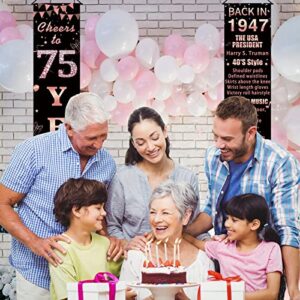 Pimvimcim 75th Birthday Decorations Back in 1947 Cheers to 75 Years Door Banner for Women, Rose Gold Happy 75 Birthday Party Porch