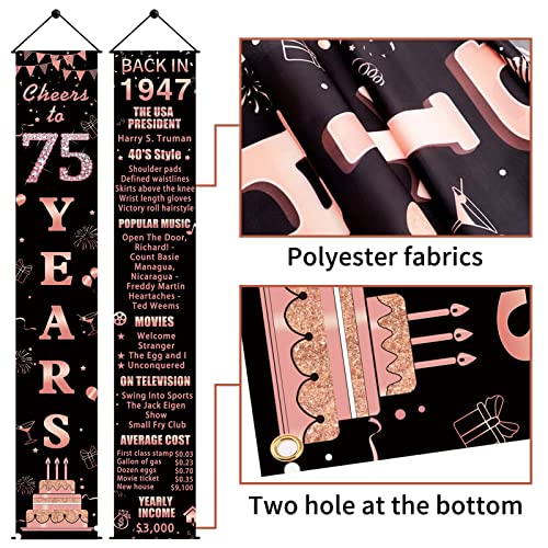 Pimvimcim 75th Birthday Decorations Back in 1947 Cheers to 75 Years Door Banner for Women, Rose Gold Happy 75 Birthday Party Porch