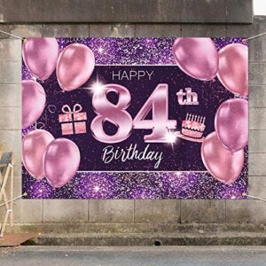 PAKBOOM Happy 84th Birthday Banner Backdrop - 84 Birthday Party Decorations Supplies for Women - Pink Purple Gold 4 x 6ft