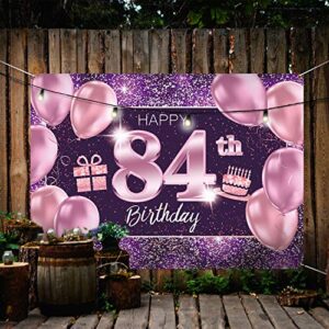 PAKBOOM Happy 84th Birthday Banner Backdrop - 84 Birthday Party Decorations Supplies for Women - Pink Purple Gold 4 x 6ft
