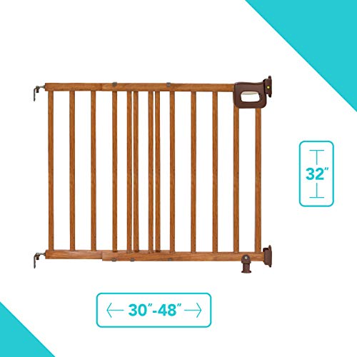 Summer Infant Deluxe Stairway Simple to Secure Wood Gate, 32” Tall Fits Openings up to 30” to 48” Wide Baby and Pet Gate for Hallways, Doorways and Stairways, Oak