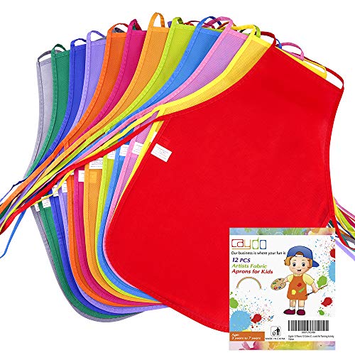 Caydo 12 Pieces 12 Colors Children's Artists Fabric Aprons for Kitchen, Classroom, Community Event, Crafts and Art Painting Activity