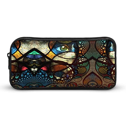 Psychedelic Oriental Ethnic Motif Eyes Pencil Case Makeup Bag Big Capacity Pouch Organizer for Office College