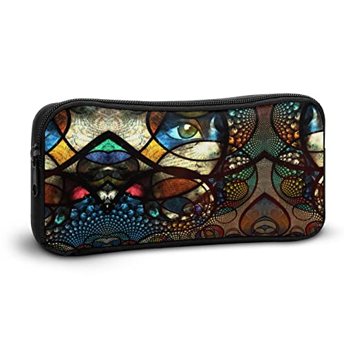 Psychedelic Oriental Ethnic Motif Eyes Pencil Case Makeup Bag Big Capacity Pouch Organizer for Office College