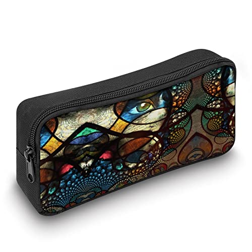 Psychedelic Oriental Ethnic Motif Eyes Pencil Case Makeup Bag Big Capacity Pouch Organizer for Office College