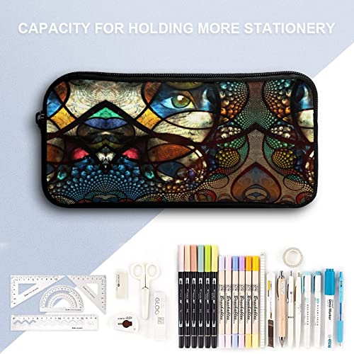 Psychedelic Oriental Ethnic Motif Eyes Pencil Case Makeup Bag Big Capacity Pouch Organizer for Office College