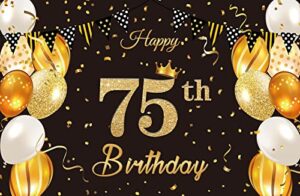 75th birthday banner, 75th birthday decorations black gold, 75th birthday backdrop banner photography background 75th banners for men 75th birthday sign poster photo booth props party decoration
