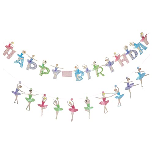 Abaodam 2 Sets Happy Birthday Banner Ballerina Dance Banner Ballet Girls Garland Bunting Banner for Kids Girls Birthday Baby Shower Bridal Shower Party Decorations