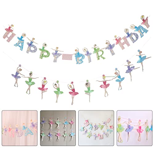 Abaodam 2 Sets Happy Birthday Banner Ballerina Dance Banner Ballet Girls Garland Bunting Banner for Kids Girls Birthday Baby Shower Bridal Shower Party Decorations