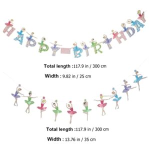 Abaodam 2 Sets Happy Birthday Banner Ballerina Dance Banner Ballet Girls Garland Bunting Banner for Kids Girls Birthday Baby Shower Bridal Shower Party Decorations