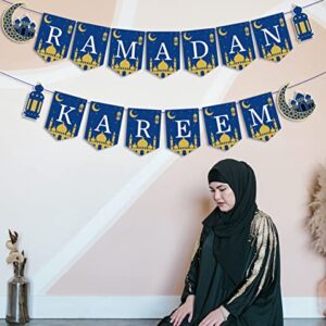 PTFNY Ramadan Kareem Banner Muslim Ramadan Mubarak Bunting Banner Garland Ramadan Kareem Decorations for Islamic Ramadan Eid Festival Celebration Mantle Fireplace Wall Party Decorations