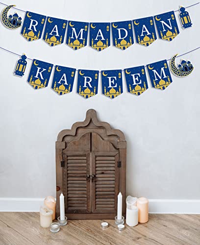 PTFNY Ramadan Kareem Banner Muslim Ramadan Mubarak Bunting Banner Garland Ramadan Kareem Decorations for Islamic Ramadan Eid Festival Celebration Mantle Fireplace Wall Party Decorations