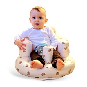 baby inflatable seat for babies 3-36 months, built in air pump infant back support sofa, infant support seat toddler chair for sitting up, baby shower chair floor seater gifts (bear cub)