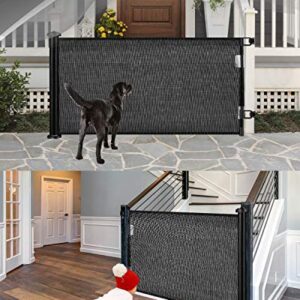 Retractable Baby Gate Dog Gate - Wiscky Extra Wide Safety Gates 33" Tall, Extends to 59" Wide, Easy to Roll and Latch Dogs Gate for Doorways, Stairs, Hallways, Deck, Banisters Indoor/Outdoor (Black)