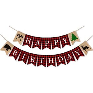 swyoun burlap lumberjack happy birthday banner boy girl birthday woodland theme birthday party decorations backdrop
