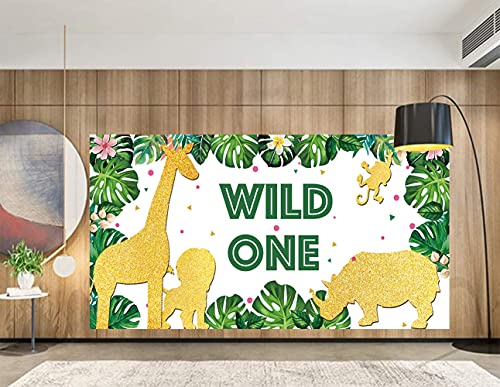 TUTA Large Wild One Banner | 1st Birthday Party Supplies Decoration | Jungle Safari Animal 1st Bday Party Banner | Baby First Birthday Backdrop Background for Boy or Girl Green - 6.6 x 3.3 FT