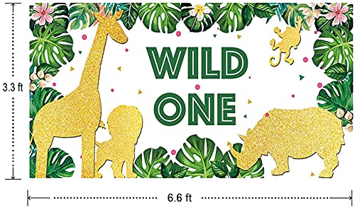 TUTA Large Wild One Banner | 1st Birthday Party Supplies Decoration | Jungle Safari Animal 1st Bday Party Banner | Baby First Birthday Backdrop Background for Boy or Girl Green - 6.6 x 3.3 FT