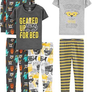 Simple Joys by Carter's Toddler Boys' 6-Piece Snug-Fit Cotton Pajama Set, Yellow/Grey, Monster/Trucks, 5T