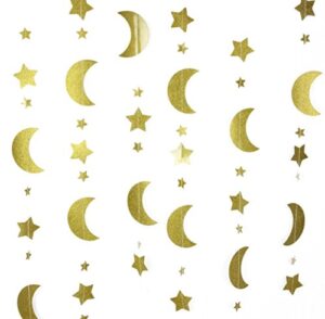mybbshower gold glitter moon and stars garland children’s birthday party nursery room decoration 12 feet
