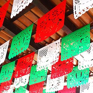 mexican independence day party banners tri-color (red, green and white), papel picado for fiestas patrias 83 feet total, pre assembled on string for easy hanging