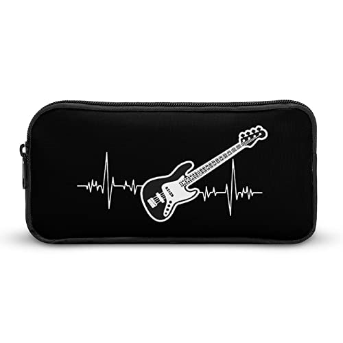 Bass Guitar Heartbeat Pencil Case Makeup Bag Big Capacity Pouch Organizer for Office College