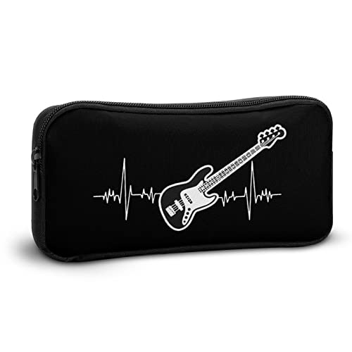 Bass Guitar Heartbeat Pencil Case Makeup Bag Big Capacity Pouch Organizer for Office College