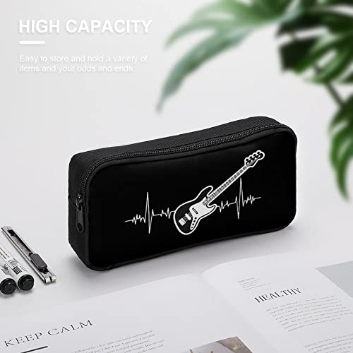 Bass Guitar Heartbeat Pencil Case Makeup Bag Big Capacity Pouch Organizer for Office College