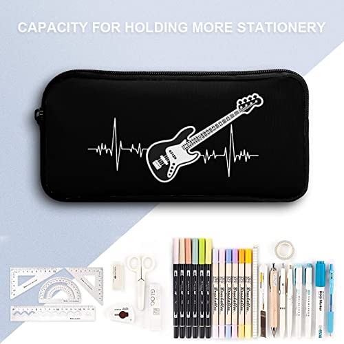 Bass Guitar Heartbeat Pencil Case Makeup Bag Big Capacity Pouch Organizer for Office College