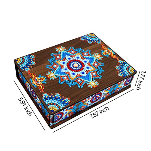 Diamond Art Wooden Box Kit 5D DIY Mandala Diamond Painting Decorative Boxes Small Retro Remote Storage Box Jewelry Trinket Stash Special Shape Crystal Mosaic Arts Crafts for Girl Dresser Desktop Decor