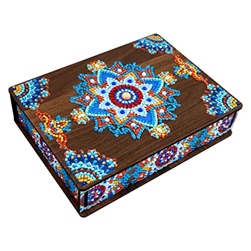 Diamond Art Wooden Box Kit 5D DIY Mandala Diamond Painting Decorative Boxes Small Retro Remote Storage Box Jewelry Trinket Stash Special Shape Crystal Mosaic Arts Crafts for Girl Dresser Desktop Decor