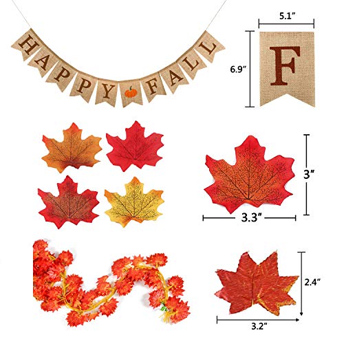 Famoby Happy Fall Pumpkin Burlap Banner and Maple Leaf Garland Confetti for Harvest Time Autumn Theme Party Thanksgiving Decorations