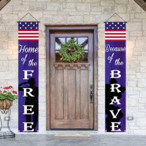 american flag patriotic soldier free&brave porch banner,patriotic hanging banner for memorial day independence day veterans day yard indoor outdoor decor